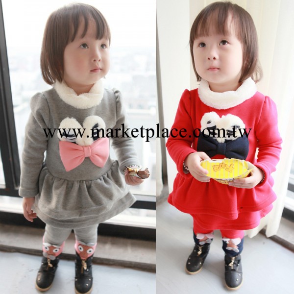 「BabyCity」品牌童裝批發 女童小兔領結加絨童套裝 外貿廠傢直銷工廠,批發,進口,代購