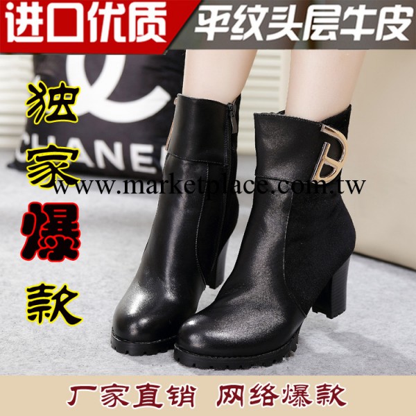真皮女靴廠傢直銷頭層牛皮女式高跟真皮短靴英倫粗跟真皮女靴批發工廠,批發,進口,代購
