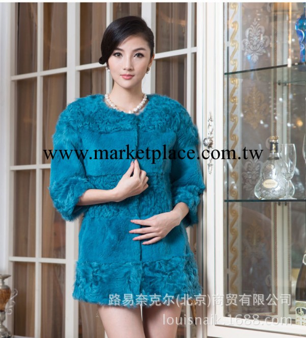 2013新款 兔毛羊毛皮草外套女 毛皮服裝 修身中長款 無領 時尚工廠,批發,進口,代購
