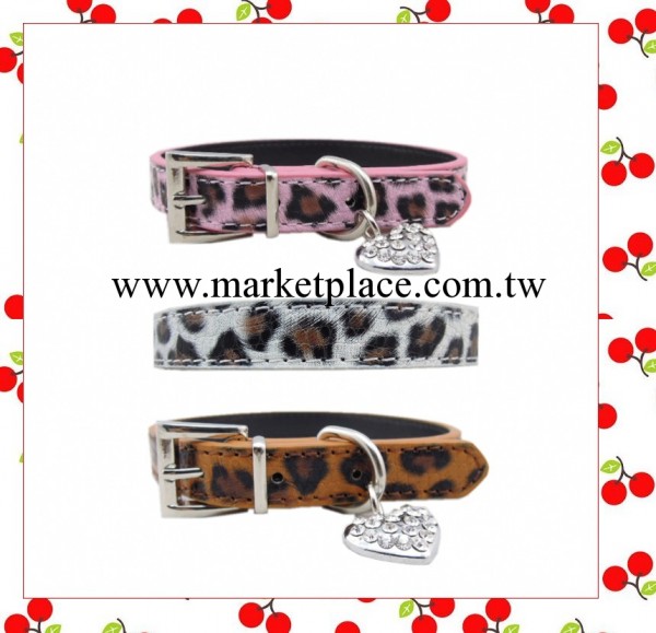 廠傢批發 熱賣 豹紋水晶桃心寵物項圈 狗鏈   寵物用品批發 狗圈工廠,批發,進口,代購
