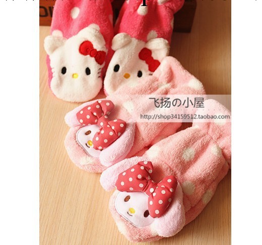 cj 粉可愛波點hello kitty melody卡通手套 毛毛絨保暖手套0.1kg工廠,批發,進口,代購