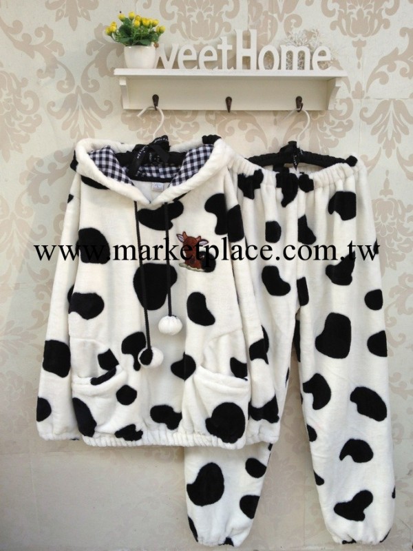 2013年秋冬季女士豹紋奶牛連帽套裝加厚法蘭絨水貂絨睡衣傢居服工廠,批發,進口,代購