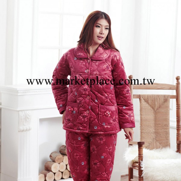 冬季女士珊瑚絨夾棉保暖開衫睡衣冬天女式碎花傢居服女款長袖套裝工廠,批發,進口,代購