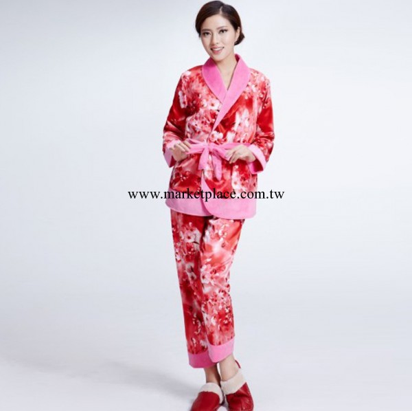 香港專櫃正品 新款絲綢女式睡衣仿真絲長袖睡袍女傢居服套裝批發工廠,批發,進口,代購