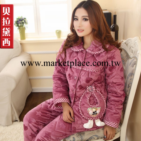 貝拉黛西秋冬季夾棉睡衣女士珊瑚絨加厚加大碼可愛傢居服長袖套裝工廠,批發,進口,代購