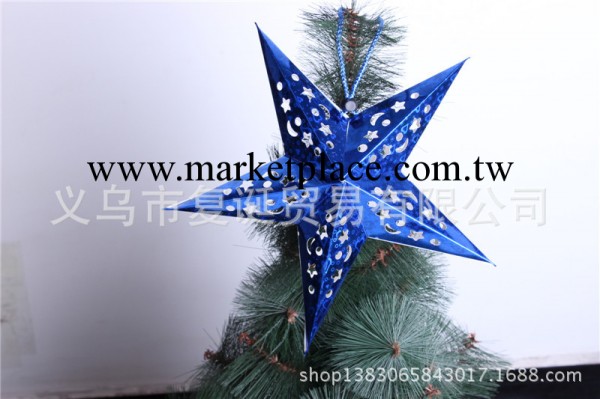 30CM聖誕裝飾品 鐳射紙縷空五角星 可折疊 聖誕場景裝飾品工廠,批發,進口,代購