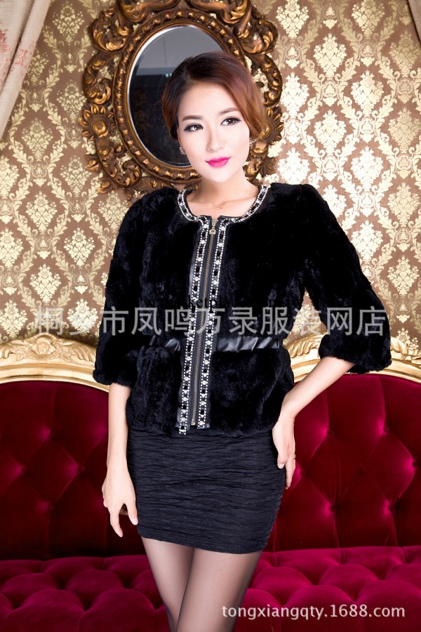 2013冬新款時尚七分袖高檔奢華海寧獺兔毛圓領女裝正品皮草 混批工廠,批發,進口,代購