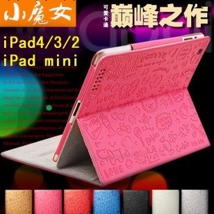 可愛小魔女iPad mini 三檔位帶休眠保護套 卡通ipad4/3/2皮套批發工廠,批發,進口,代購