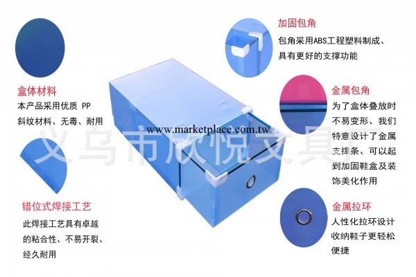 金屬包邊加厚鞋盒 彩色透明抽屜鞋盒 塑料鞋盒 鞋盒廠傢 女款工廠,批發,進口,代購