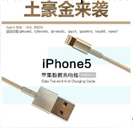 蘋果5數據線 土豪金數據線 iphone5S數據線 一體頭 完美支持批發・進口・工廠・代買・代購