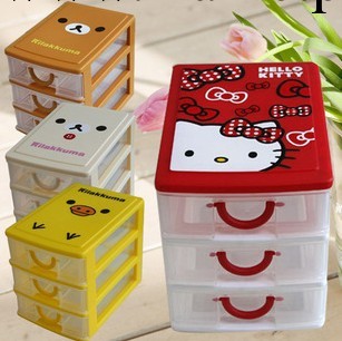 hellokitty三層桌面收納盒透明塑料抽屜輕松熊整理櫃手飾盒首飾盒工廠,批發,進口,代購