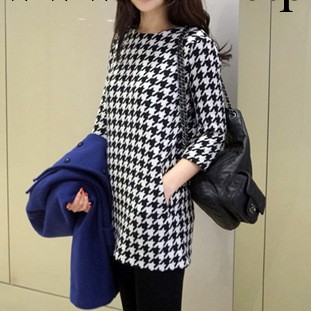 歐洲米蘭站 2013秋冬新款女名媛氣質千鳥格長袖格子裙連衣裙批發工廠,批發,進口,代購