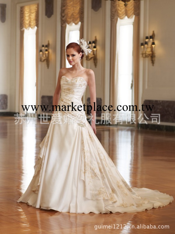 2013新款婚紗 大拖尾婚紗綁帶 wedding dress  歐根緞婚紗 Y11010工廠,批發,進口,代購