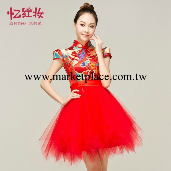 紅色包肩蕾絲短款旗袍蓬蓬旗袍裙 新款新娘結婚時尚敬酒服Q12052工廠,批發,進口,代購