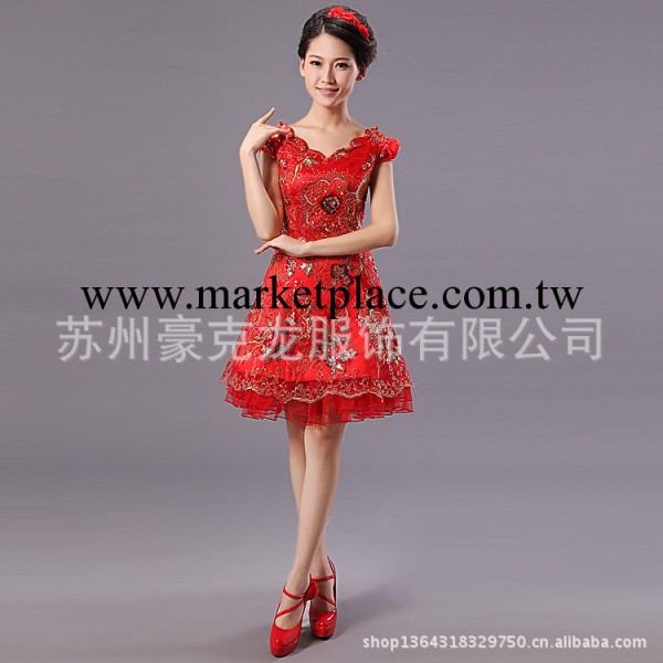 新款紅色新娘旗袍 結婚 短款 改良時尚 金絲銀線閃亮復古旗袍批發・進口・工廠・代買・代購