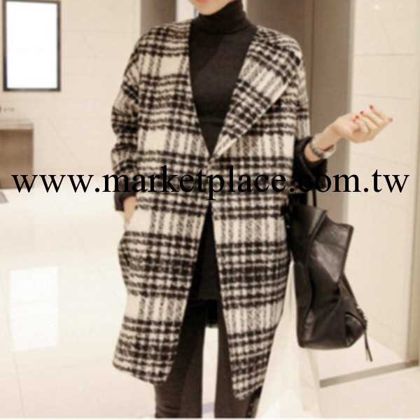 LL瞭麗  新款秋冬韓版女式時尚長袖黑白格大衣保暖外套上裝C041批發・進口・工廠・代買・代購