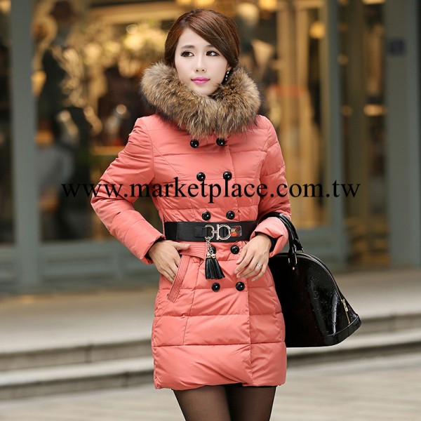 實拍81309 正品2013新款中長款女式羽絨衣 貉子大毛領修身連帽工廠,批發,進口,代購