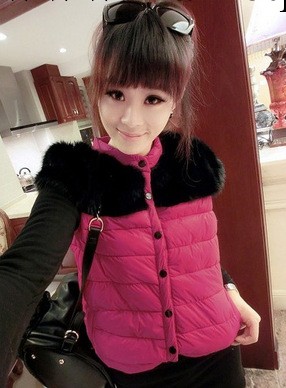 新款女裝歐美風~毛毛肩拼接棉衣短款百搭馬甲馬夾 淘寶代理貨源工廠,批發,進口,代購