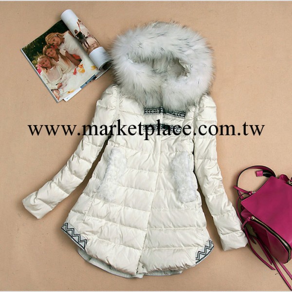 tulle&tulip新款 白色貉毛領刺繡連帽 女式中長款羽絨衣批發工廠工廠,批發,進口,代購