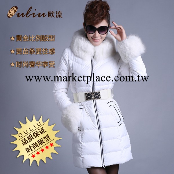 OULIU冬裝新款羽絨衣皮草兔毛連帽中長款羽絨衣外套女式羽絨大衣工廠,批發,進口,代購