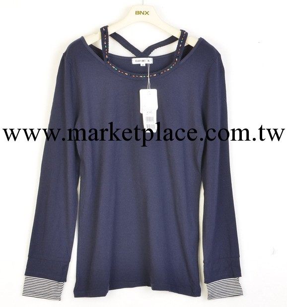 2013最新款 日單100%棉 衣領編珠打底外穿兩用女式T恤 M L批發・進口・工廠・代買・代購