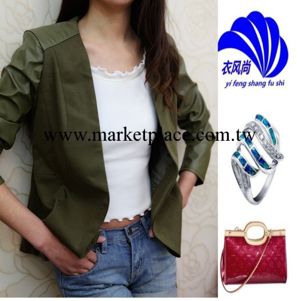 【直銷】小西服2013秋季新款 外貿同款拼皮修身女式小西服 7工廠,批發,進口,代購