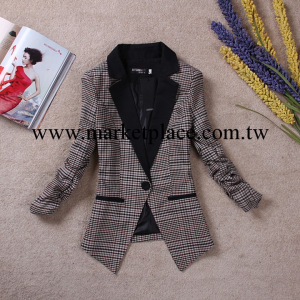 一件代發女式西服小外套格子韓版修身西裝外套通勤大碼小西服工廠,批發,進口,代購
