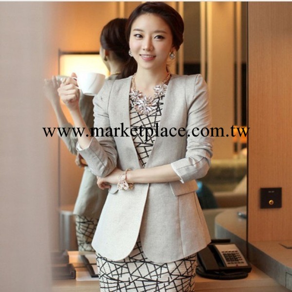 2013新款小西裝女韓版修身外套女裝中長款西服 OL棉麻工廠,批發,進口,代購