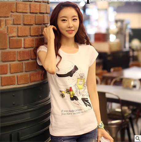 2013夏季新款韓版女款短袖t恤 修身白色t桖水鉆上衣批發・進口・工廠・代買・代購