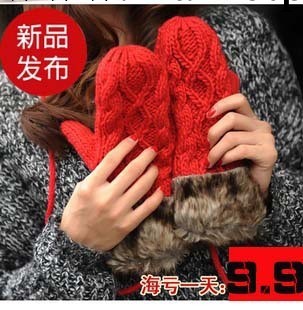 愛心女士冬季純手工編織加厚保暖毛毛時尚掛脖麻花毛線手套批發工廠,批發,進口,代購