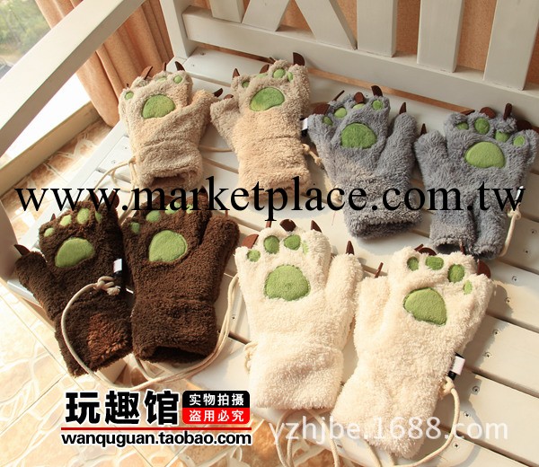 可愛 立體熊掌掛式手套 冬日保暖女款手套工廠,批發,進口,代購