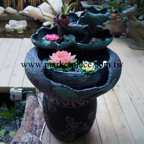 聖誕節禮物荷塘招財工藝品 創意樹脂傢居噴泉加濕擺件廠傢批發工廠,批發,進口,代購