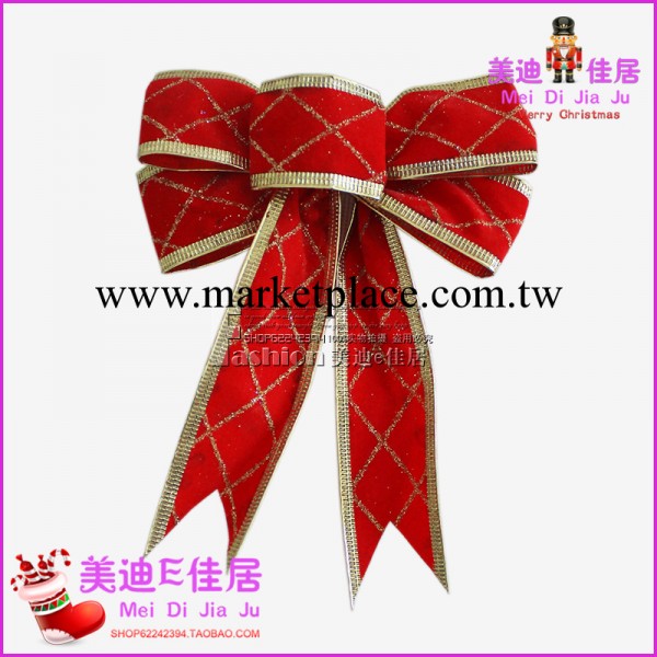 聖誕樹裝飾用品 15*18cm紅色植絨高檔燙金蝴蝶結工廠,批發,進口,代購