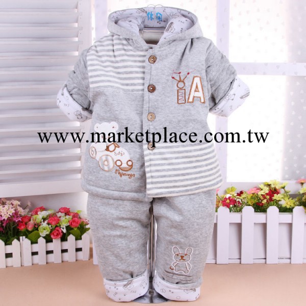 秋冬新款童套裝 唯唯貝貝小熊天鵝絨外出服套裝 寶寶連帽外穿套裝工廠,批發,進口,代購