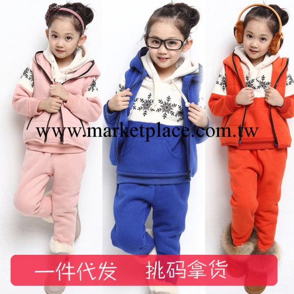 可挑碼一件代發冬款童套裝 女童韓版雪花圖案三件套 兒童套裝批發工廠,批發,進口,代購