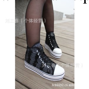 范冰冰同款春季女士高幫帆佈鞋厚底鞋松糕鞋亮片增高休閒鞋潮工廠,批發,進口,代購