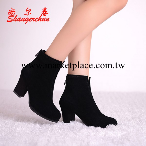 尚爾春高端品牌女鞋 真皮女靴短靴 加厚絨裡粗跟女士靴子工廠,批發,進口,代購