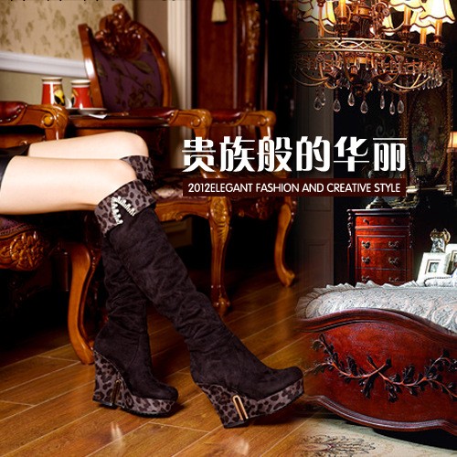 莫蕾蔻蕾柳巖代言冬季專櫃新款豹紋鑲鉆粗高跟女式過膝長靴X998-7批發・進口・工廠・代買・代購