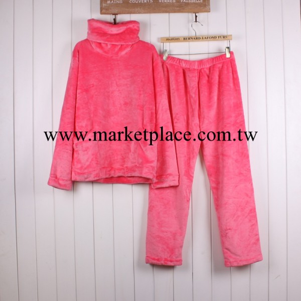 2013冬季特價款 純色法蘭絨套裝女士溫暖高領睡衣傢居服西瓜紅工廠,批發,進口,代購