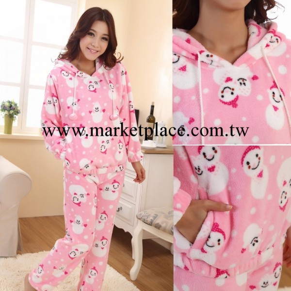 秋季冬天新款珊瑚絨睡衣加厚女士套裝休閒可愛雪人傢居服工廠,批發,進口,代購