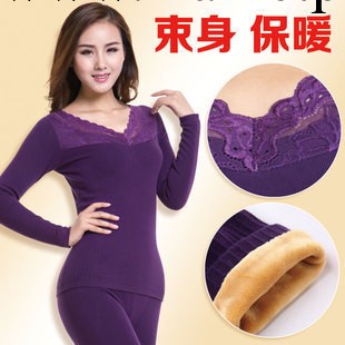 廠傢 超柔V領蕾絲女士加厚無縫美體保暖內衣不倒絨套裝 w608工廠,批發,進口,代購