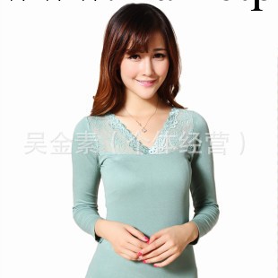 紅豆正品女士蕾絲V領秋冬薄款純棉保暖內衣女款保暖內衣套裝工廠,批發,進口,代購