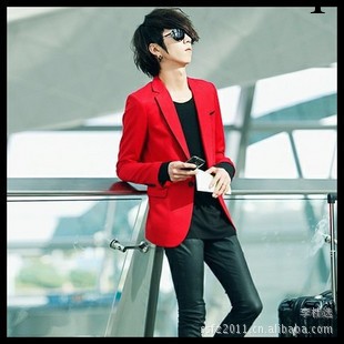 2013新款男式本歷年韓版外套休閒紅色西服小西裝假雙領修身西服工廠,批發,進口,代購