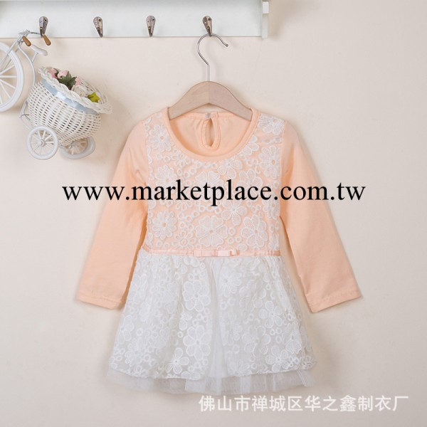 韓版新款女童裝女童連衣裙蕾絲鉤花圓領長袖連衣裙公主裙工廠,批發,進口,代購