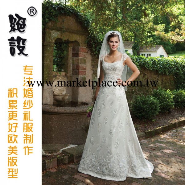 真絲全手工婚紗 雙肩刺繡釘珠 高檔婚紗禮服定做批發 DZ-S089工廠,批發,進口,代購