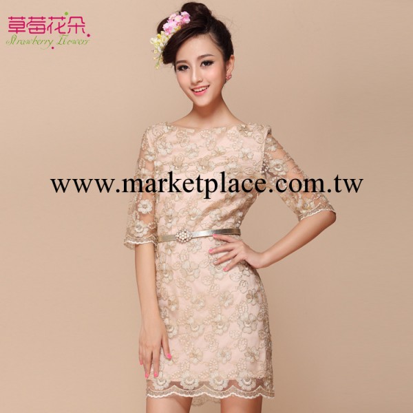 2013秋裝新款品牌女裝 韓國金線蕾絲連衣裙 修身顯瘦中袖打底裙工廠,批發,進口,代購