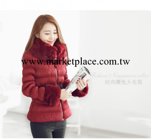 韓國明星同款高檔壓皺收腰顯瘦獺兔毛領長袖女式羽絨棉服Q441工廠,批發,進口,代購
