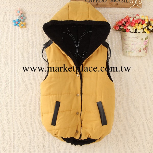 2013年秋冬季新款韓版女裝連帽加絨加厚棉無袖外套女式馬甲KF381工廠,批發,進口,代購