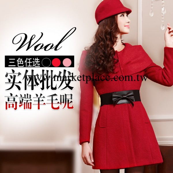 2013冬裝新款羊毛呢大衣韓版女式披肩領中長款修身毛呢外套 批發工廠,批發,進口,代購