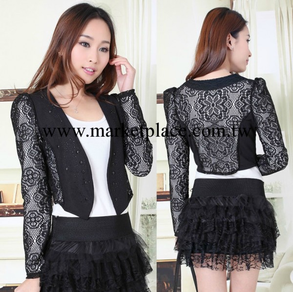 【廠傢特價 外套】2013女秋款新品/拼接蕾絲/長袖/高腰小西裝外套工廠,批發,進口,代購